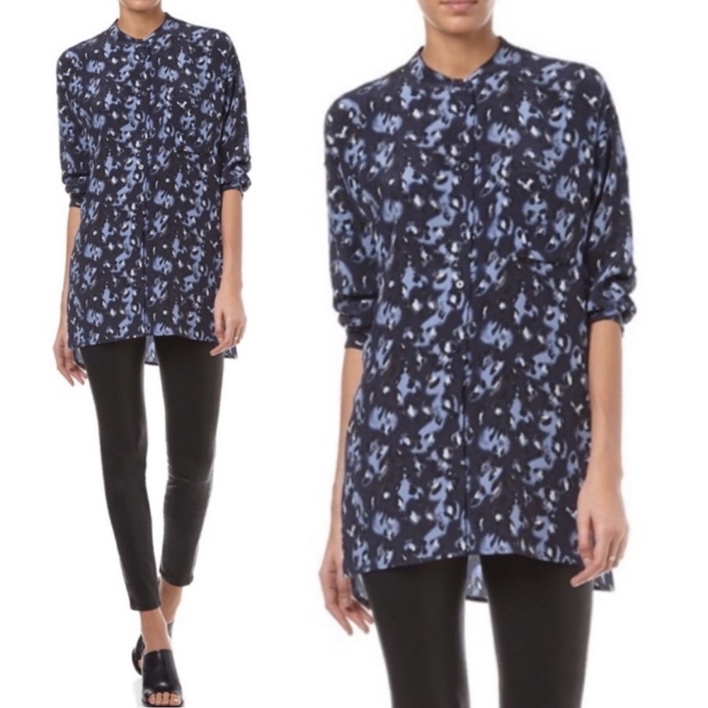 EQUIPMENT FEMME blue leopard animal print Melodie button up silk top M